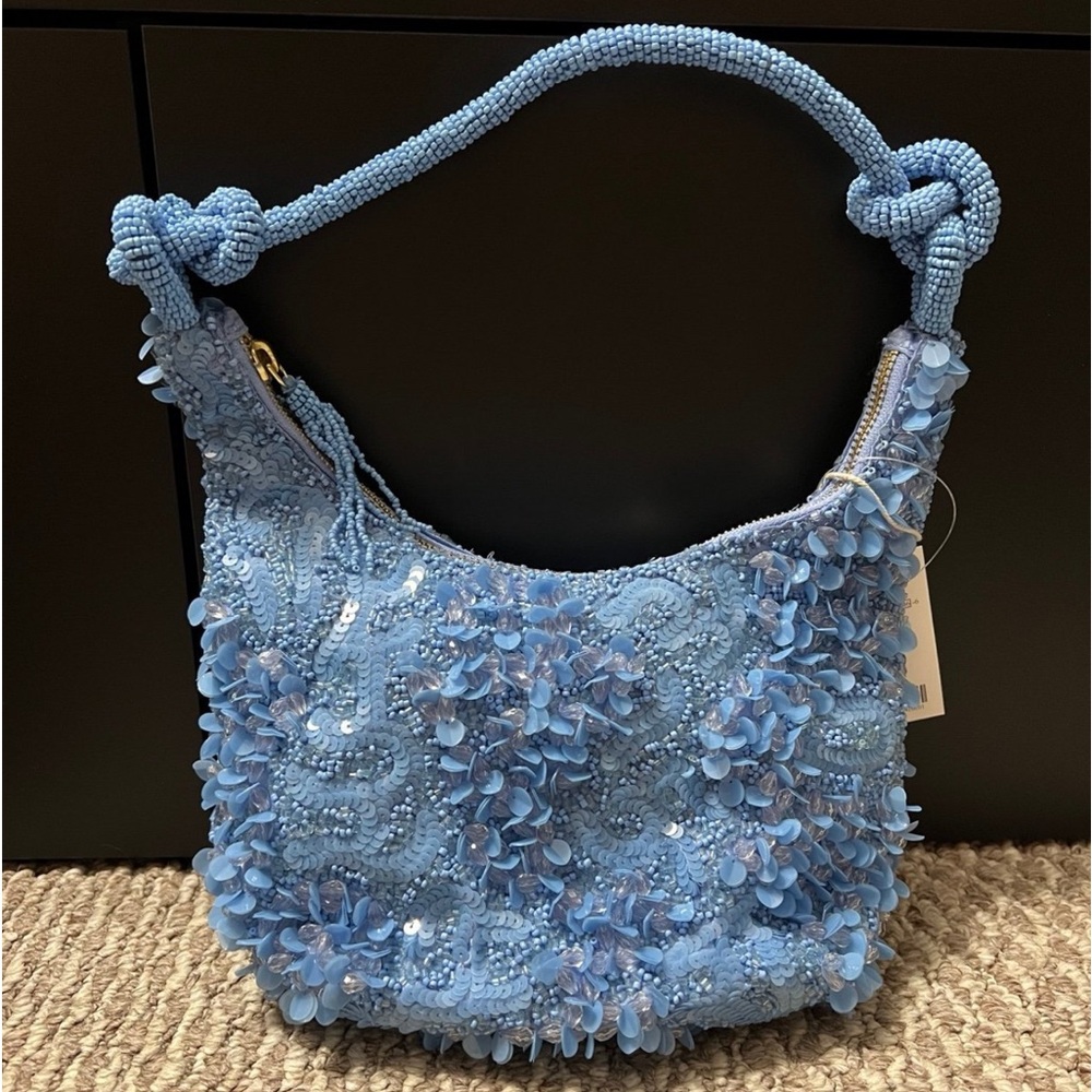 NWT tj maxx marshallβs blue sequin beaded purse floral bead shoulder bag
